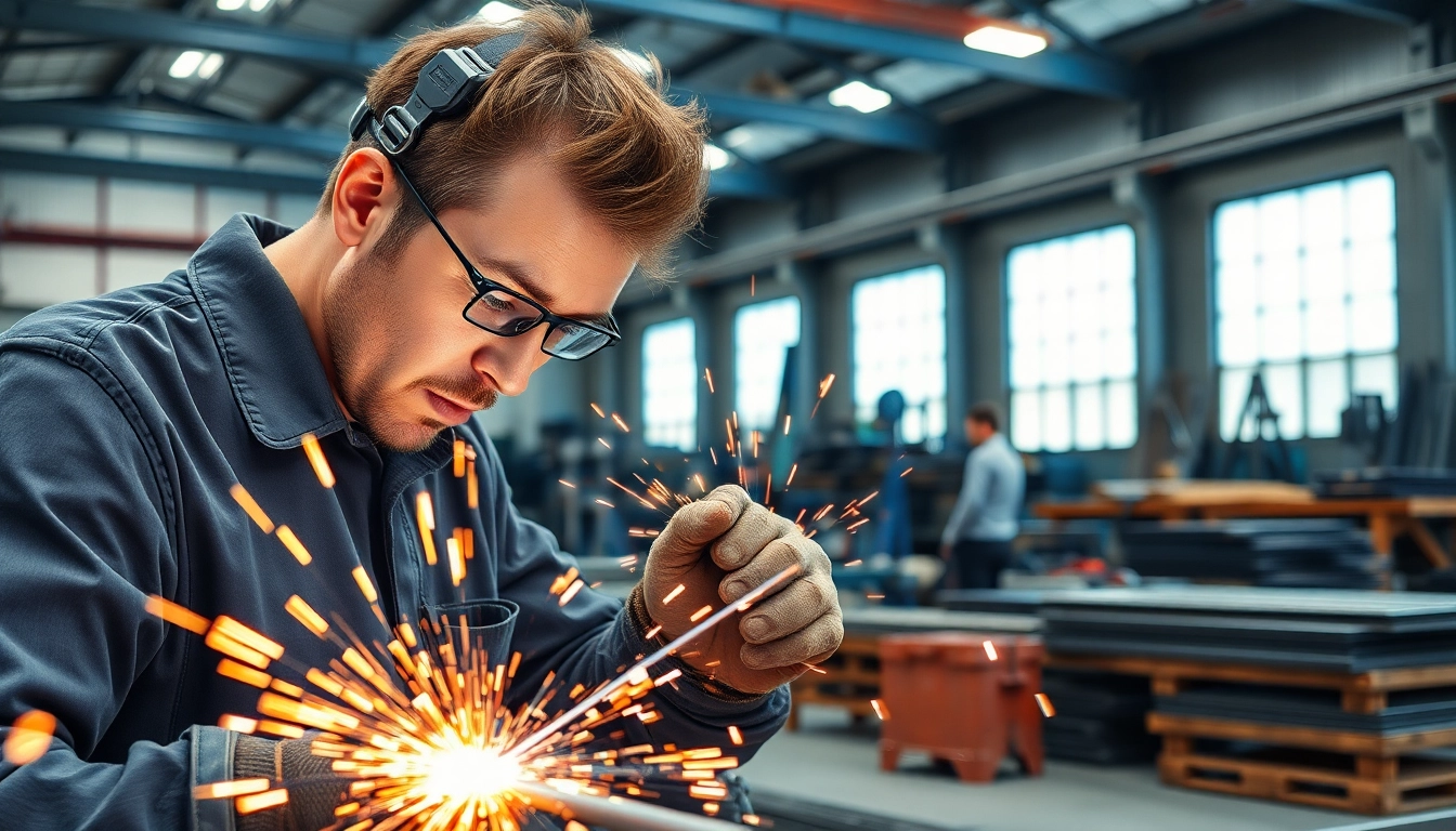Craftsmen engaged in custom steel fabrication, showcasing dedication and skill in workshop.