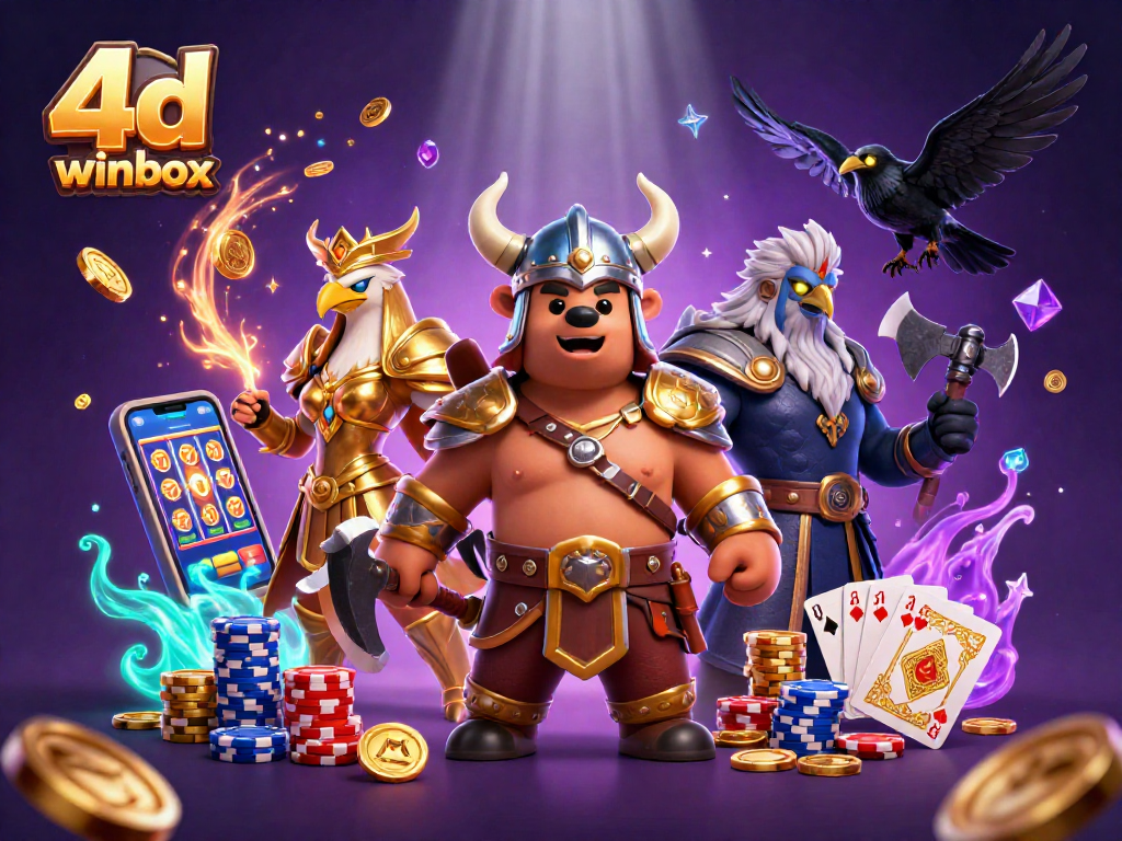 Engage with 4d winbox gameplay featuring Viking bear and Valkyrie in an action-packed casino scene.