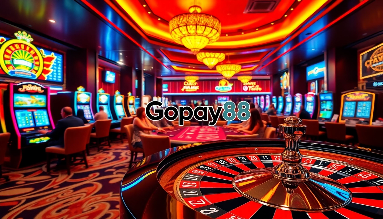 Gopay88 players enjoying a high-energy casino experience at dynamic slot machines.