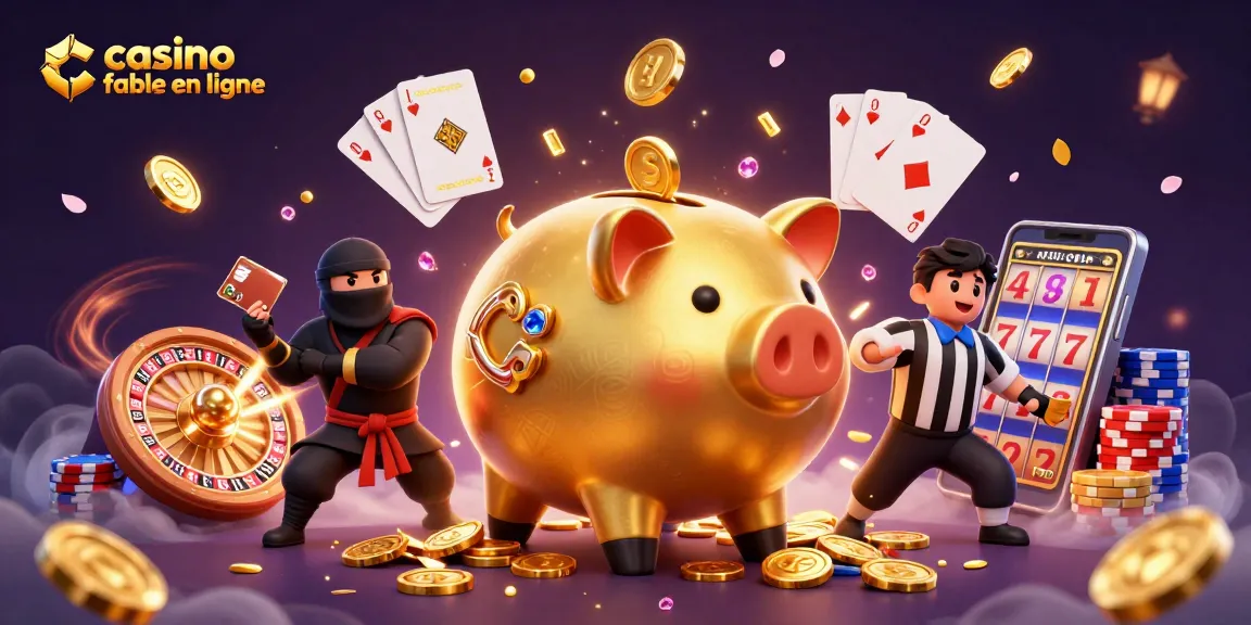 Jouer sur un casino fiable en ligne avec un sumo génial, des pièces dorées et des cartes flottantes.