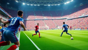 해외축구중계 활기찬 경기 중 선수들이 역동적으로 뛰는 모습