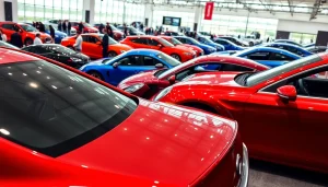 Discover the vibrant energy of the Auto Cars Show with an array of sleek vehicles on display.