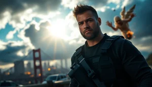 Bayside Boom showcases an action-packed scene with Orlando Black heroically confronting chaos.