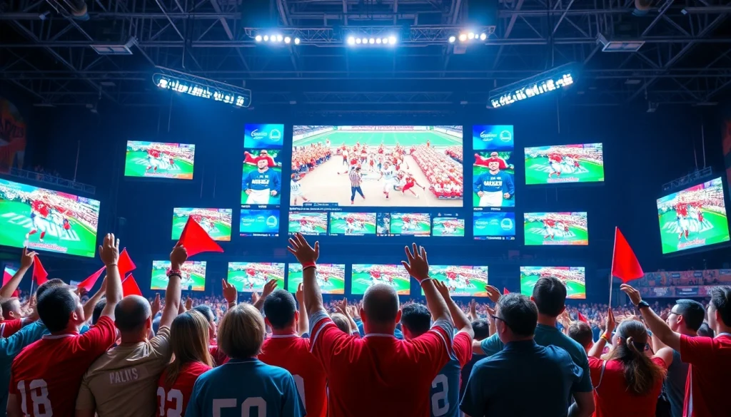스포츠중계 팬들이 실시간 경기를 응원하는 생동감 넘치는 장면