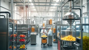 Fabbrica di dolcificanti con macchinari moderni che producono dolcificanti naturali.