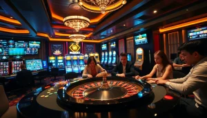 Engaging gamblers at the roulette table in a luxurious casino environment showcasing Nếu như vậy bám vào đây and vibrant action.