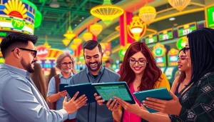 Engaged bettors enjoying Oklahoma sports betting in a lively casino atmosphere.