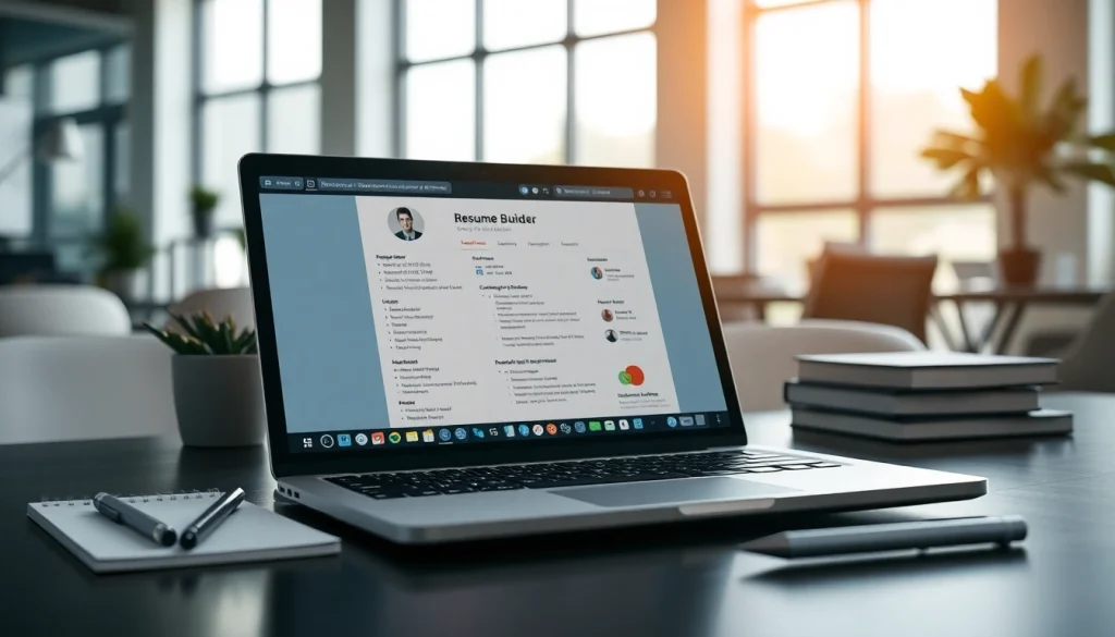 Build a standout resume using the Resume Builder with a user-friendly interface on a laptop.
