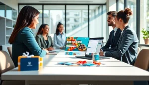 다양한 기프트 카드가 표시된 노트북 화면에서 상품권카드를 보여주는 디지털 금융을 상징하는 전문 사무실 환경