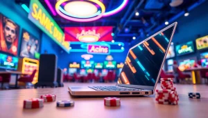 Menampilkan pengalaman bermain Istana777 Situs, dengan pengguna bermain di laptop canggih dalam suasana energik.