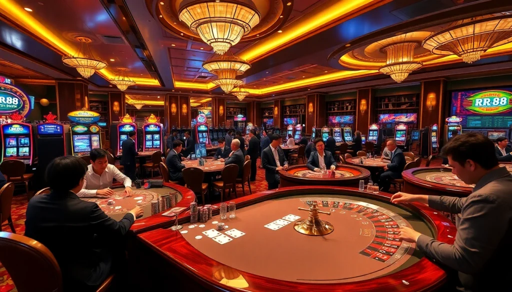 RR88 players enjoying immersive casino experiences at elegantly designed tables.