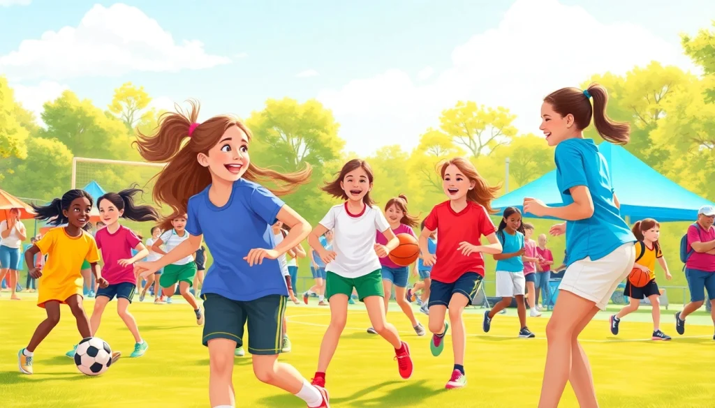 Girls participating in Multi Sports Camps for Girls, showcasing teamwork and joy in action.