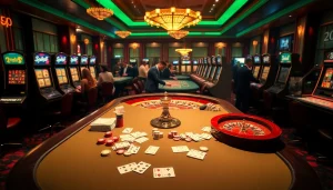 Exciting table games in a luxurious casino featuring sbobet link alternatif for online betting access.