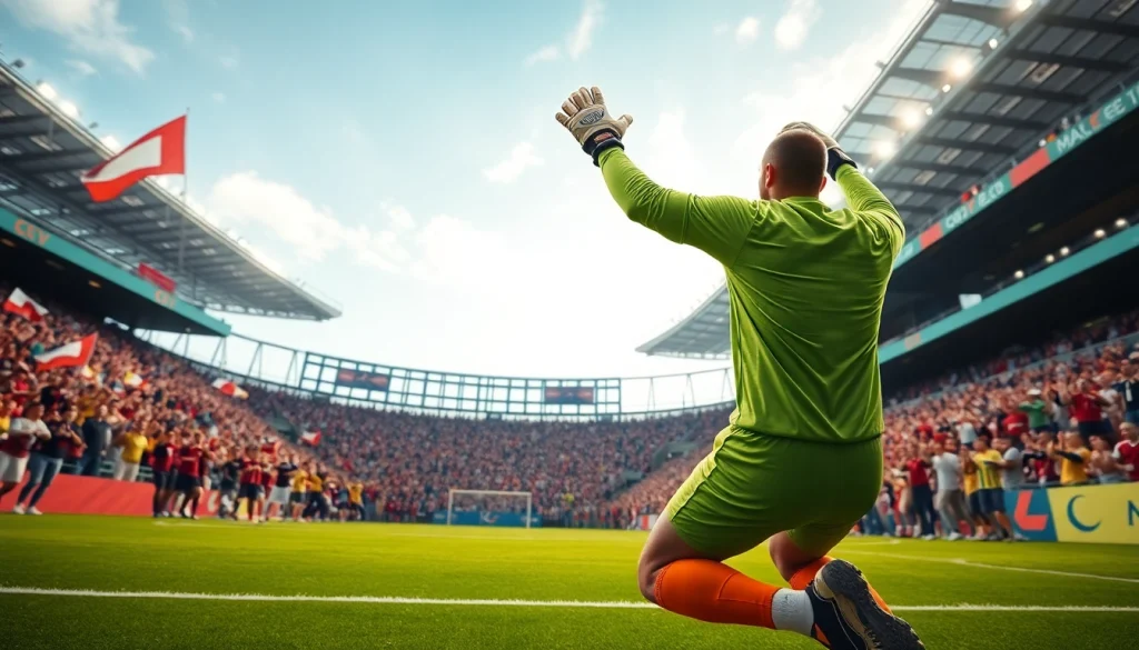 Catch the thrill of ผลบอลภาษาไทย as a goalkeeper makes an impressive save during an exciting football match.