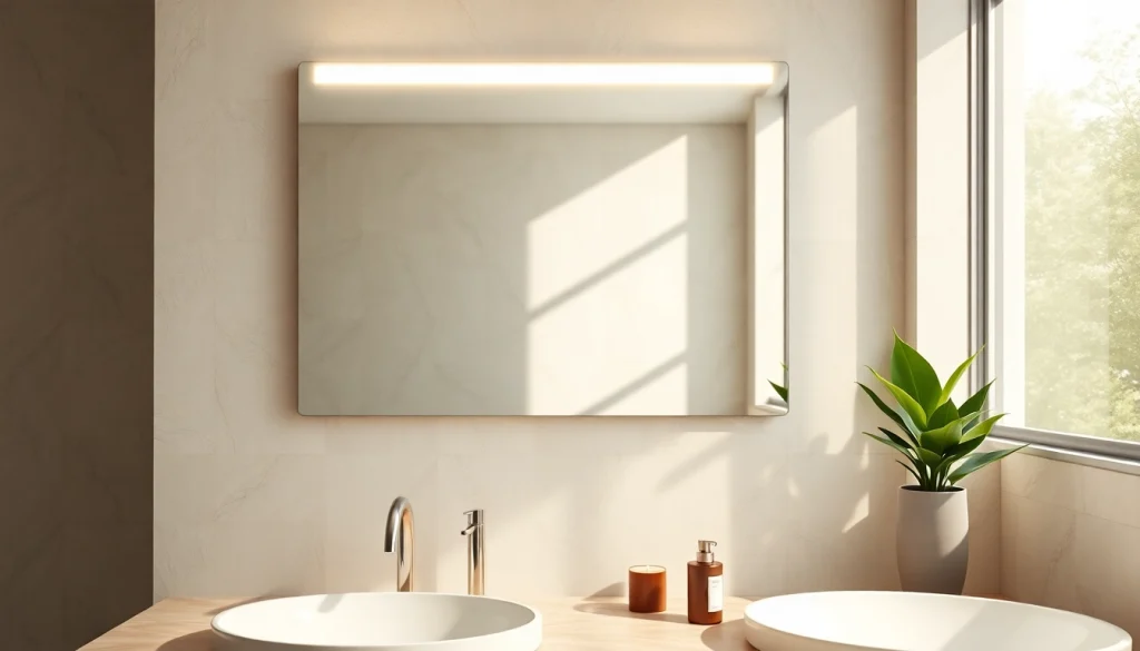 Stylish and elegantly designed mirror with Lights in a modern bathroom setting.