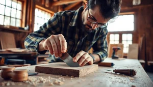 Artisan at work on a Carpentry Apprenticeship Near Me project using a chisel.