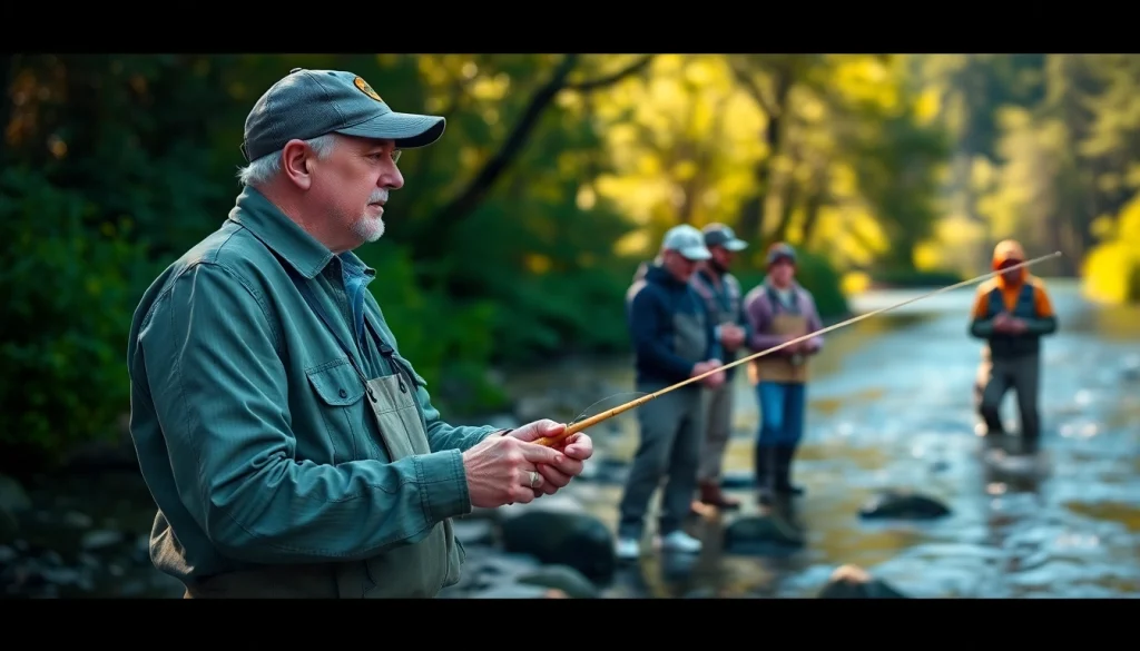 Engage in fly fishing lessons near me with expert guidance along a tranquil riverbank.