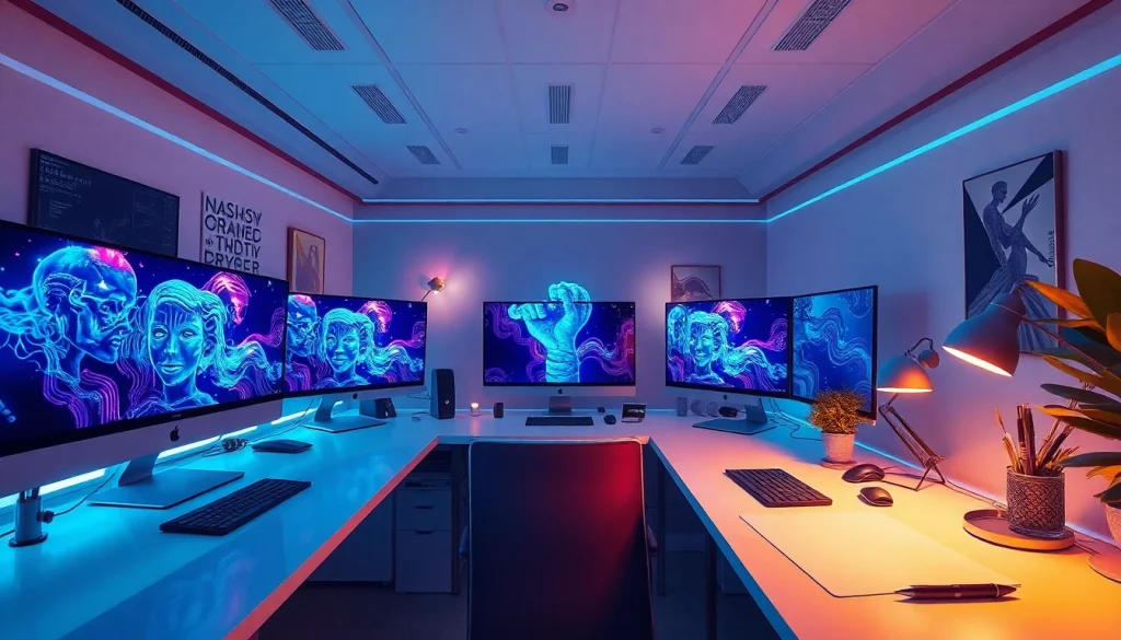 AI nsfw art studio featuring advanced technology and vibrant artworks.