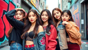 Engaging moment featuring blackpink members in a vivid urban setting, showing their unique personalities.