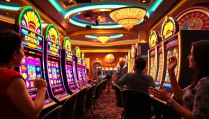 Kegembiraan memenangkan hadiah besar di mesin slot Depo 1000 dalam suasana kasino yang meriah.