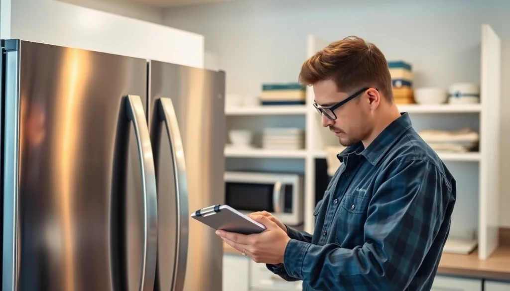 Expertly diagnosing a refrigerator repair ottawa with professional tools in a bright kitchen.