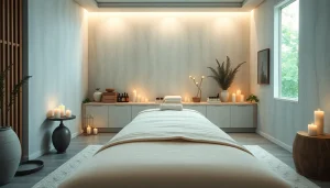 편안한 색상과 분위기 조명으로 꾸며진 스웨디시 마사지 룸.