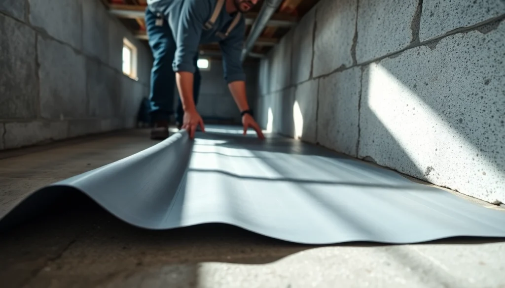 Vapor Barrier Installation in progress, showcasing professional techniques and careful attention to detail.