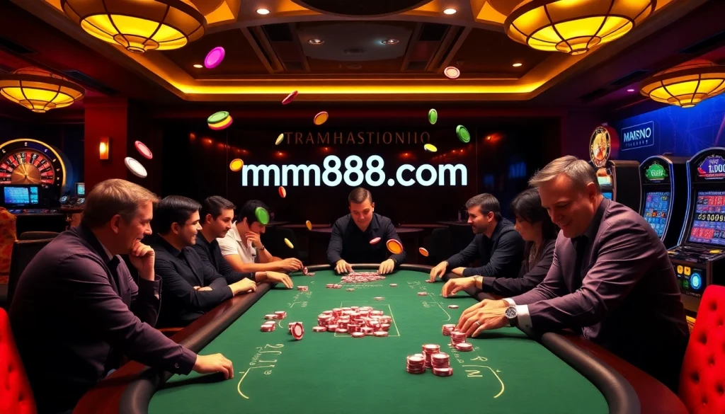 High-stakes poker action at mm88.br.com with vibrant chips and striking casino ambiance.